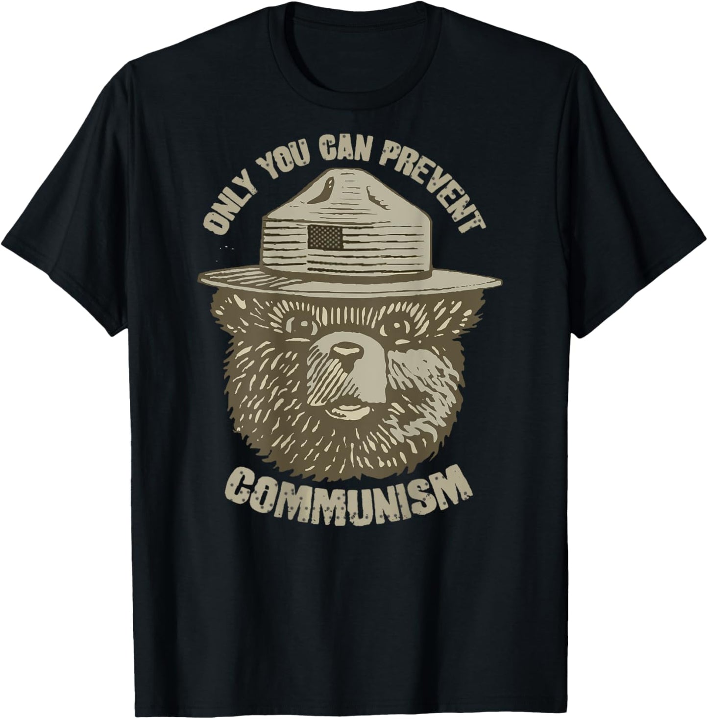 Only You Can Prevent Communism Camping Bear T-Shirt - T-Shirt | Black