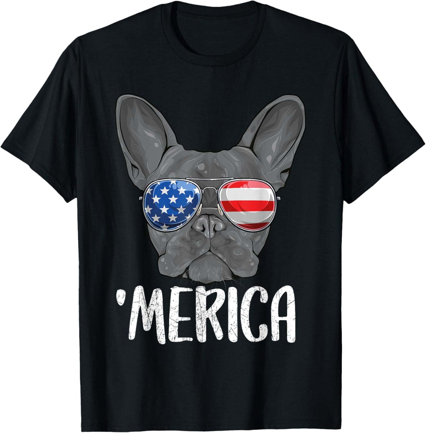 Merica French Bulldog Dog 4th of July American Flag Kids Men T-Shirt - T-Shirt | Black