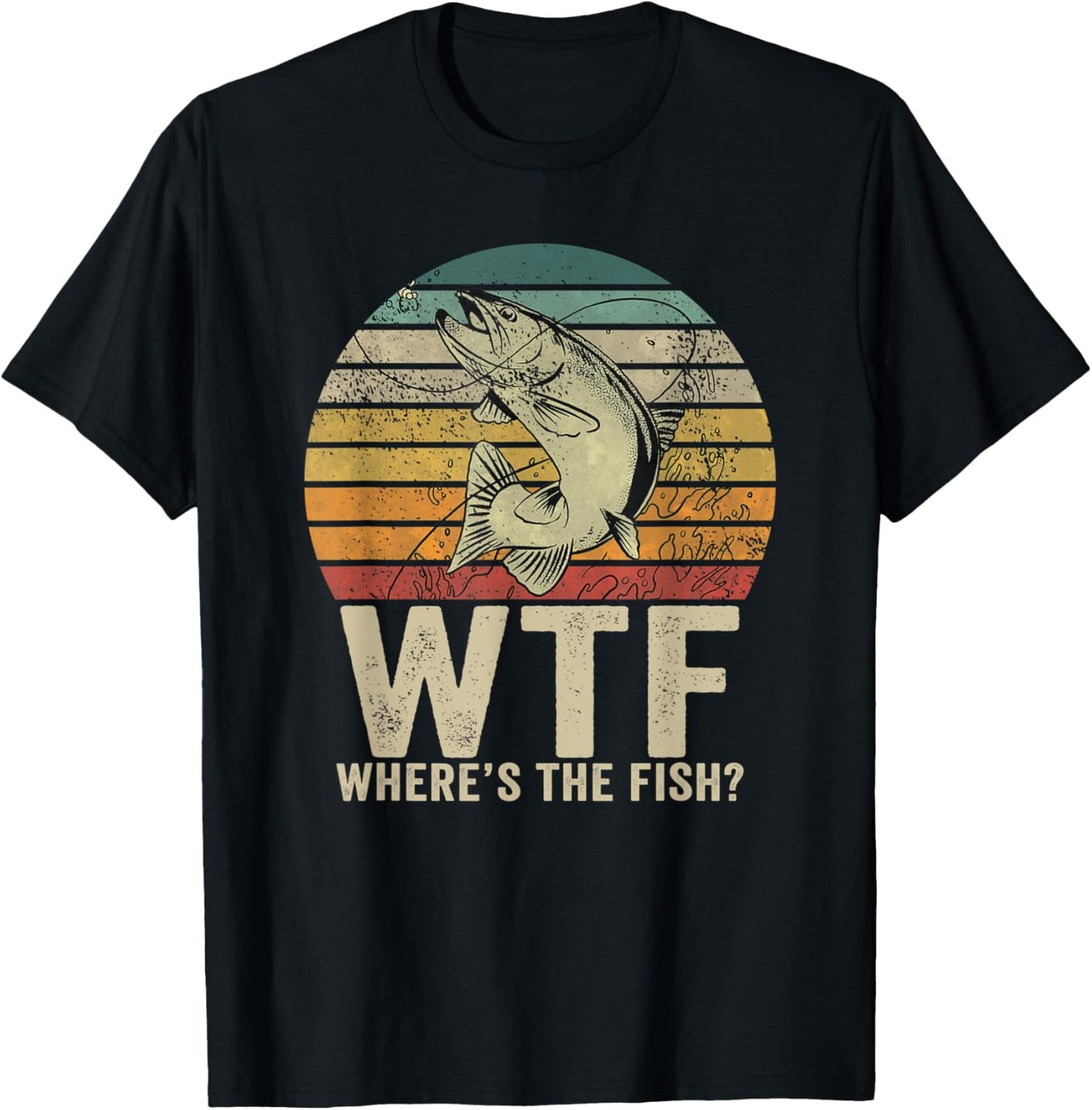 Where's the fish? funny Fishing Fisherman retro T-Shirt - T-Shirt | Black