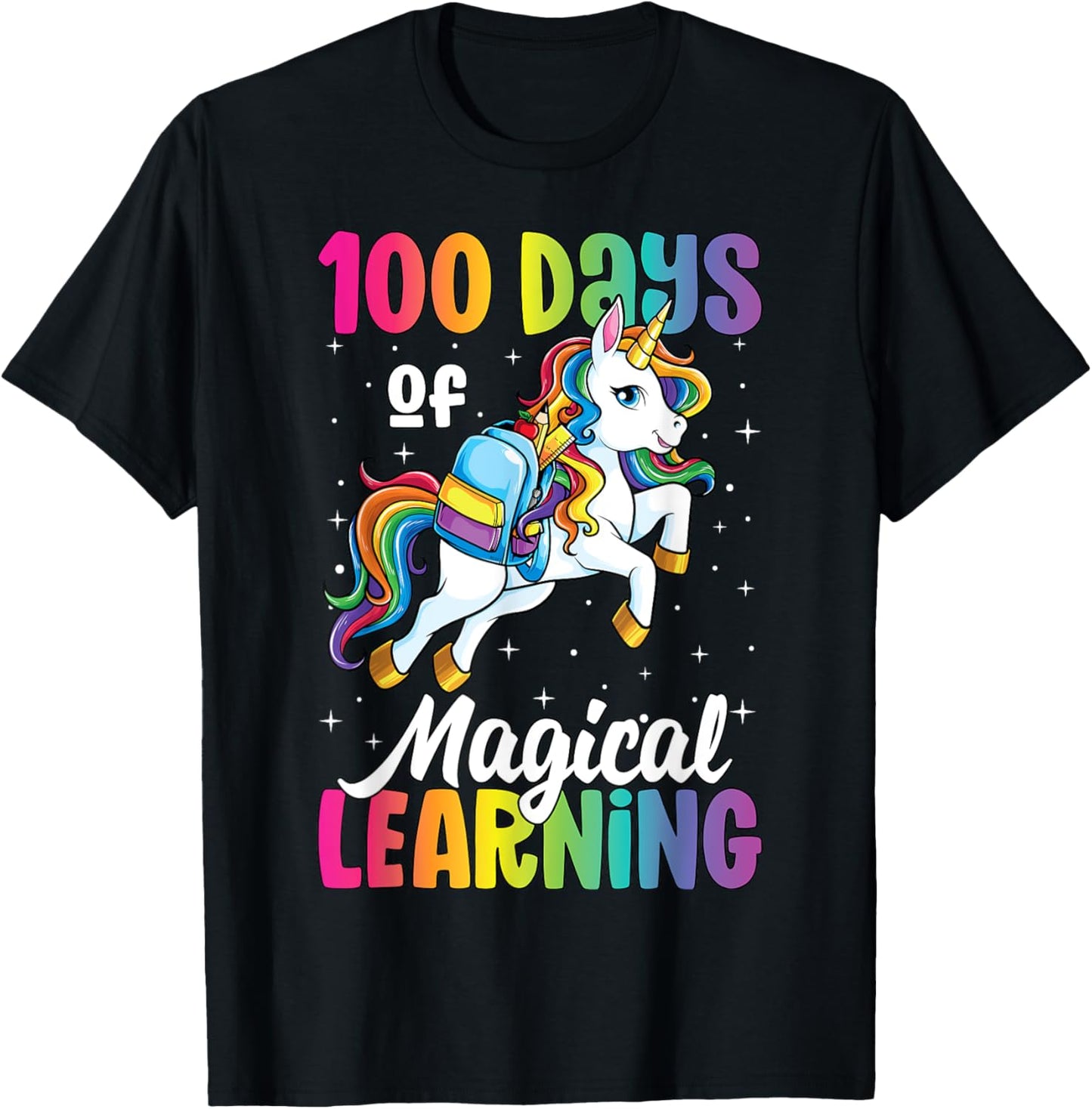100 Days of School Unicorn Girls 100th Day of School T-Shirt - T-Shirt | Black