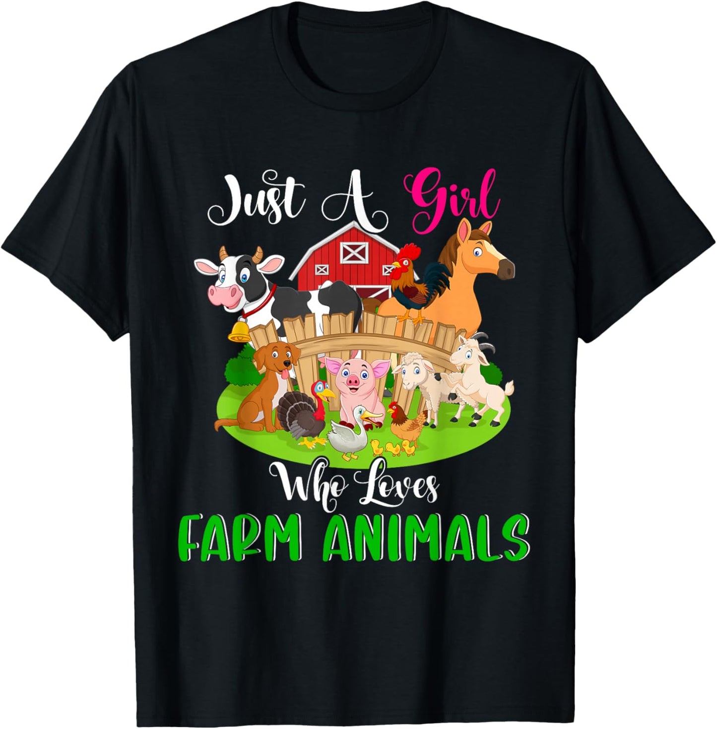 Just A Girl Who Loves Farm Animals Cute Girl Farm Animals T-Shirt - T-Shirt | Black