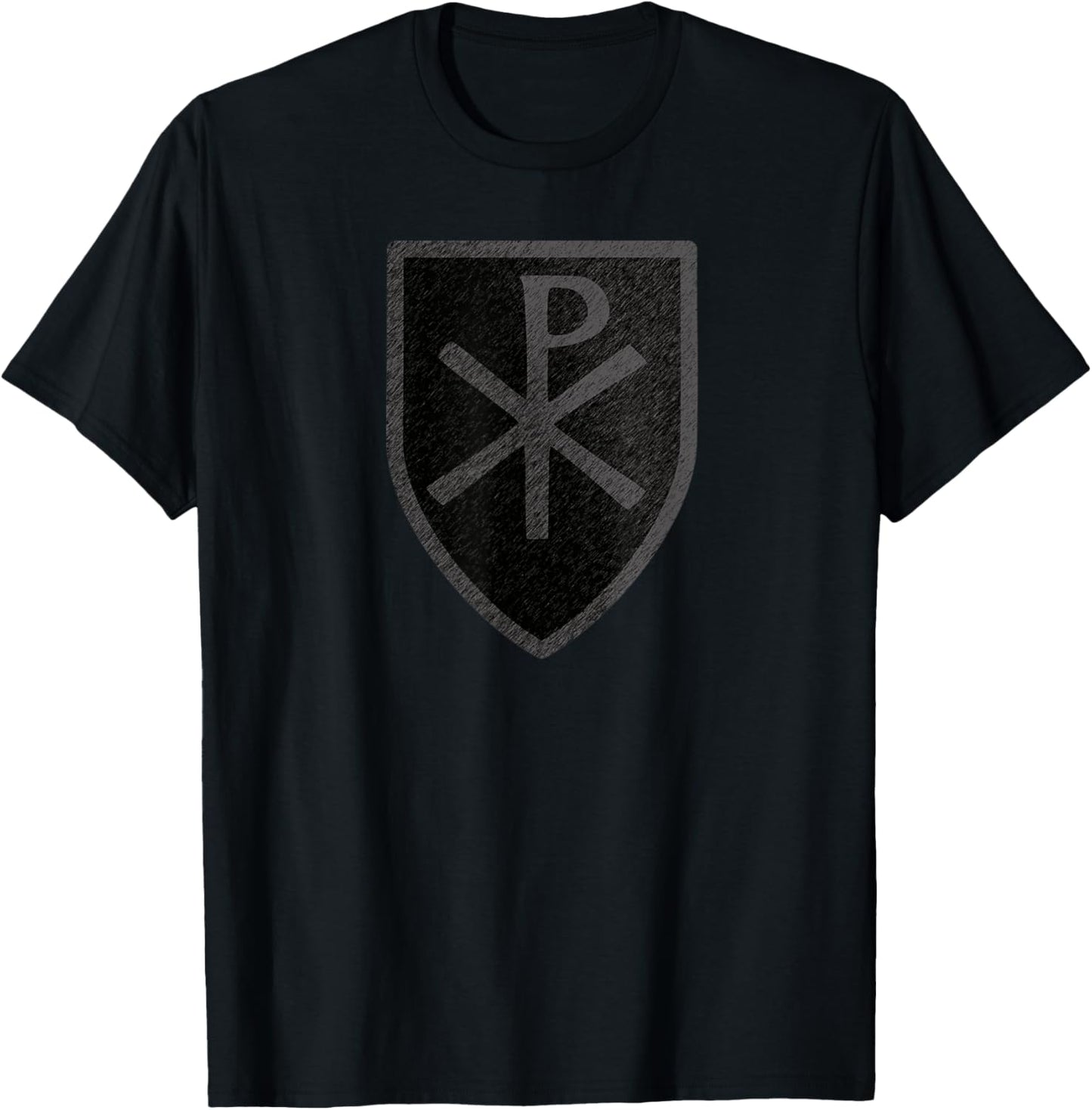 Chi Rho Christian Jesus Christ Symbol Shield Crest T-Shirt - T-Shirt | Black