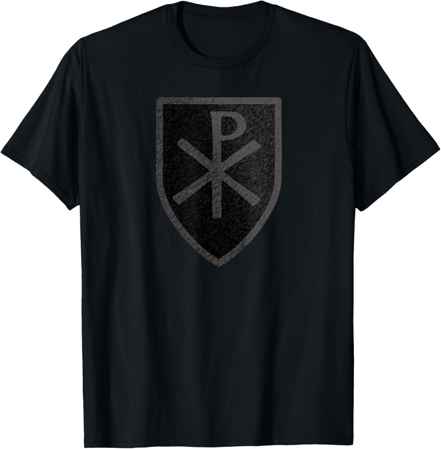 Chi Rho Christian Jesus Christ Symbol Shield Crest T-Shirt - T-Shirt | Black