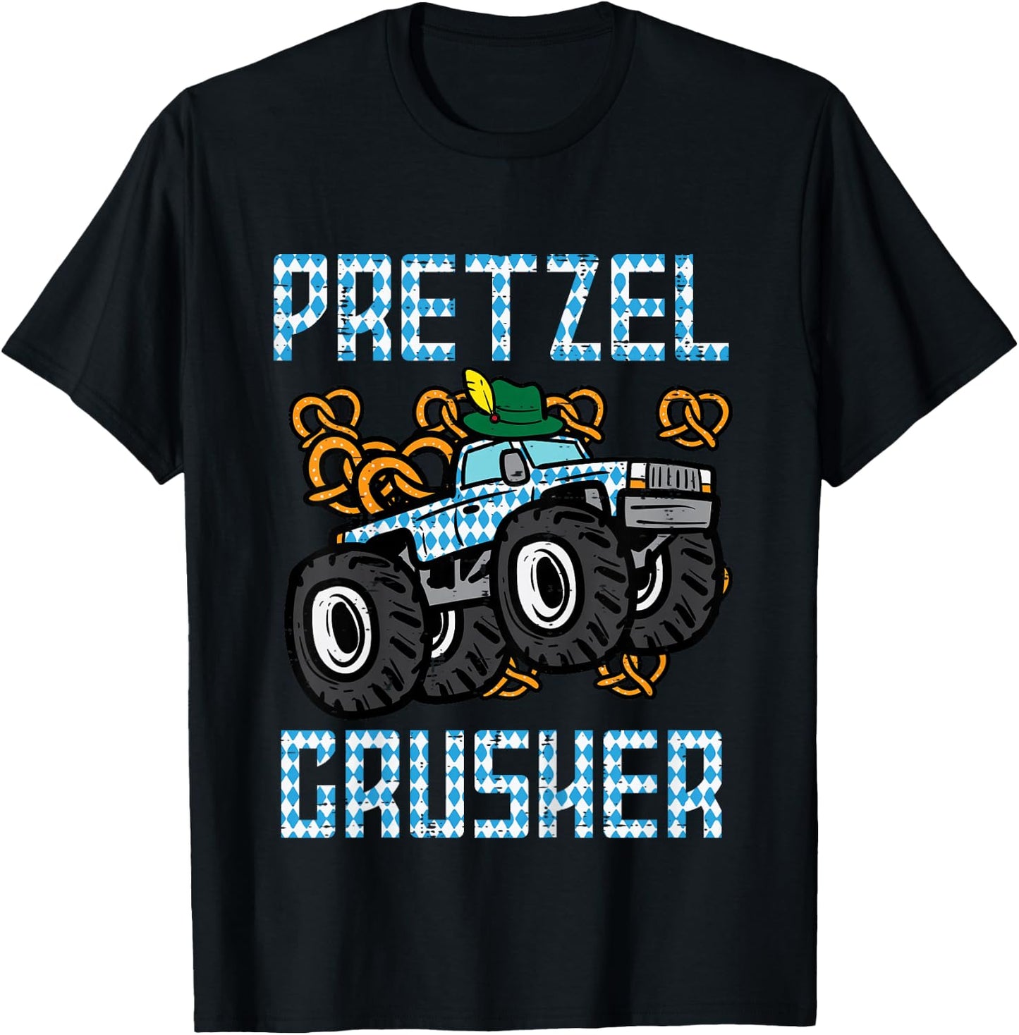 Kids Oktoberfest Monster Truck Pretzel Crusher German Boys Kids T-Shirt - T-Shirt | Black