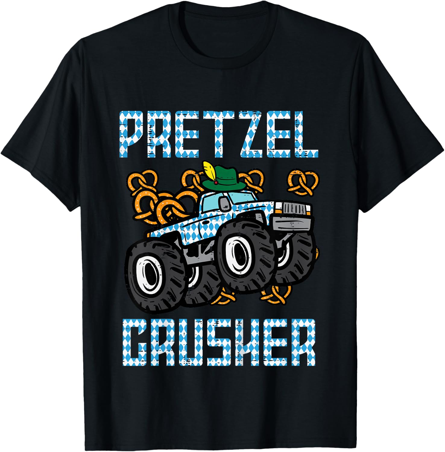 Kids Oktoberfest Monster Truck Pretzel Crusher German Boys Kids T-Shirt - T-Shirt | Black