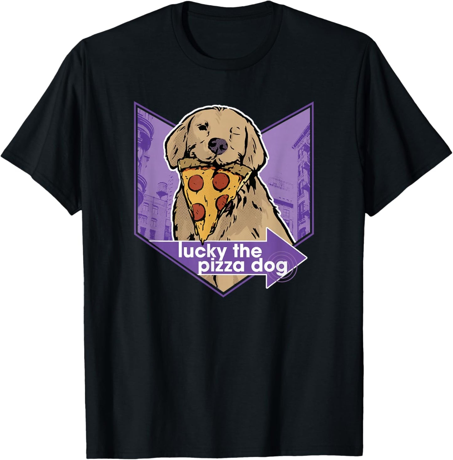Marvel Hawkeye Disney Plus Lucky The Pizza Dog Chevron T-Shirt - T-Shirt | Black