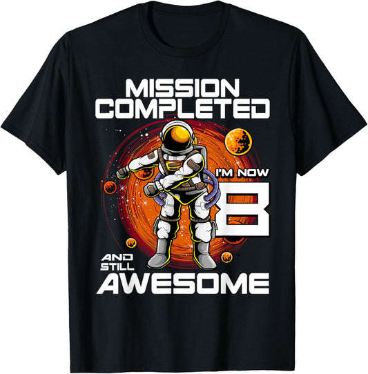 8th Birthday Astronaut 8 Years Old Outer Space Birthday T-Shirt - T-Shirt | Black