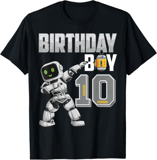 10 Year Old dabbing Robot 10th Birthday Science Robotics T-Shirt - T-Shirt | Black