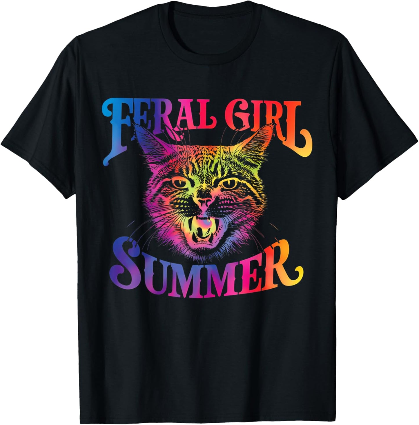 Feral Girl Summer Funny Cat For Summer Vacation T-Shirt - T-Shirt | Black