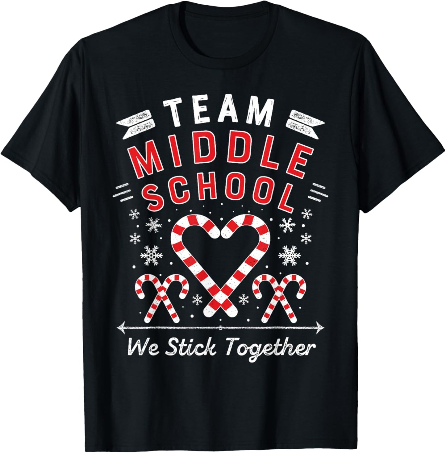 Christmas Candy Cane Heart | Student & Middle School Teacher Women Kids T-Shirt - T-Shirt | Black