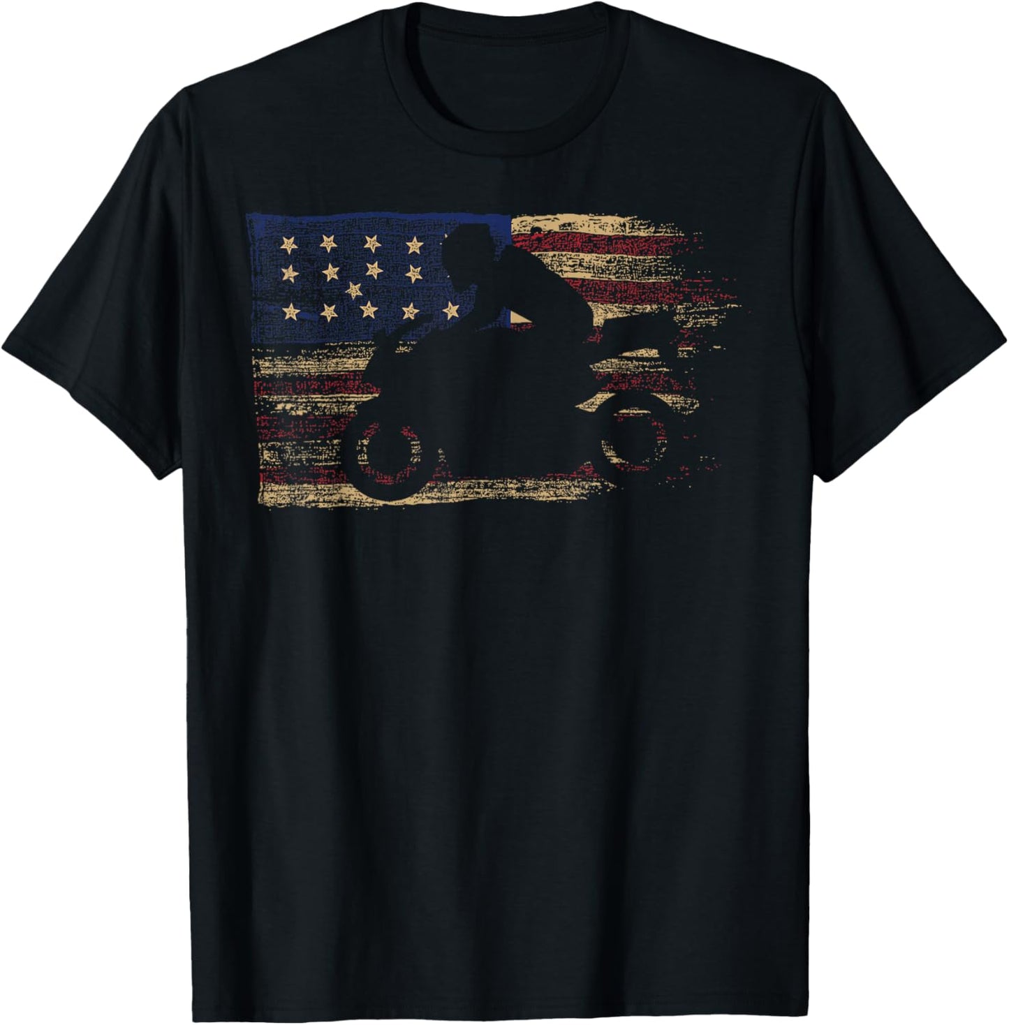 American Flag Motorcycle Biker Racing Machine T-Shirt - T-Shirt | Black