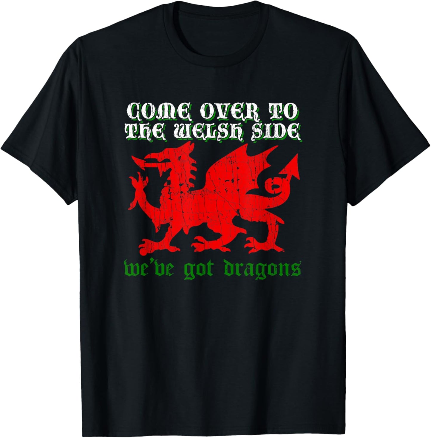 "Come Over To The Welsh Side" Red Dragon Flag of Wales Rugby T-Shirt - T-Shirt | Black