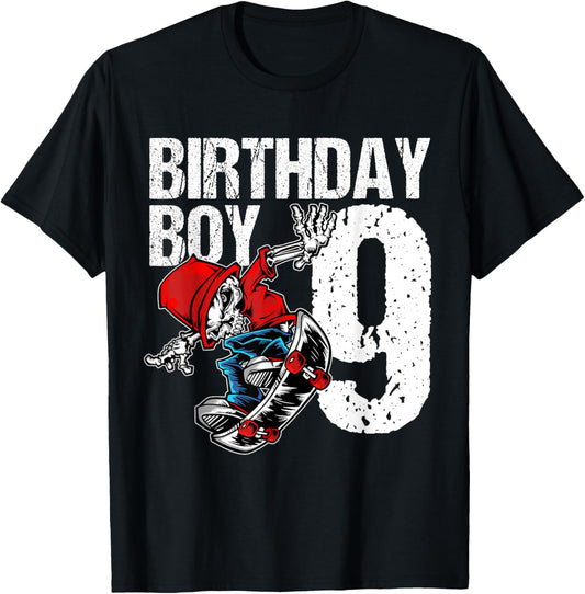 9 Year Old Skateboard Birthday Skateboarding Skate 9th Gift T-Shirt - T-Shirt | Black