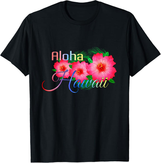 Aloha Hawaii Tropical Island Flowers T-Shirt - T-Shirt | Black