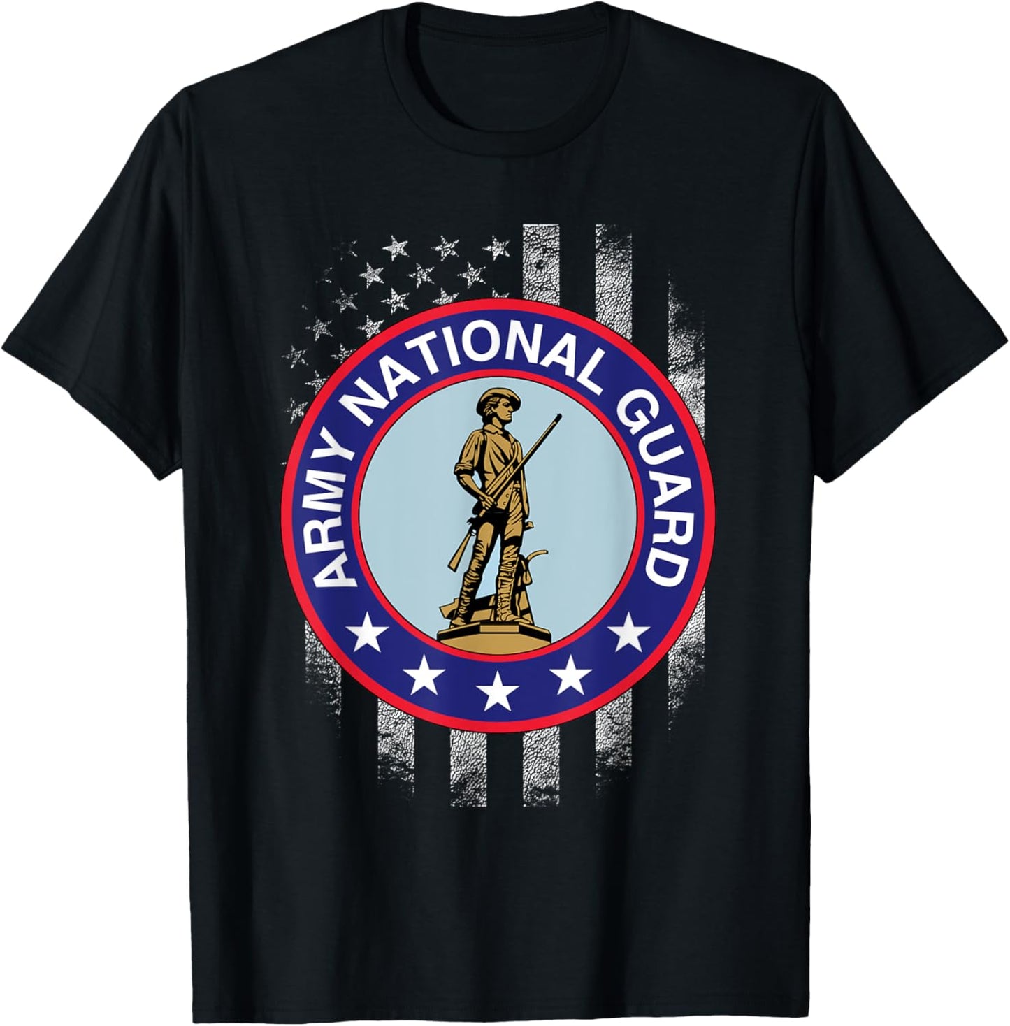 Proud Army National Guard USA Heart Flag Shirt US Veteran T-Shirt - T-Shirt | Black