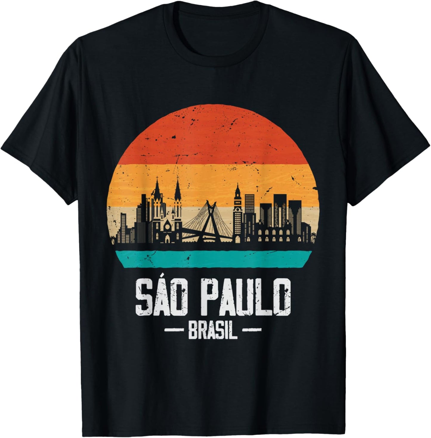 Sao Paulo Brasil Retro Vintage Sunset Skyline Sao Paulo T-Shirt - T-Shirt | Black