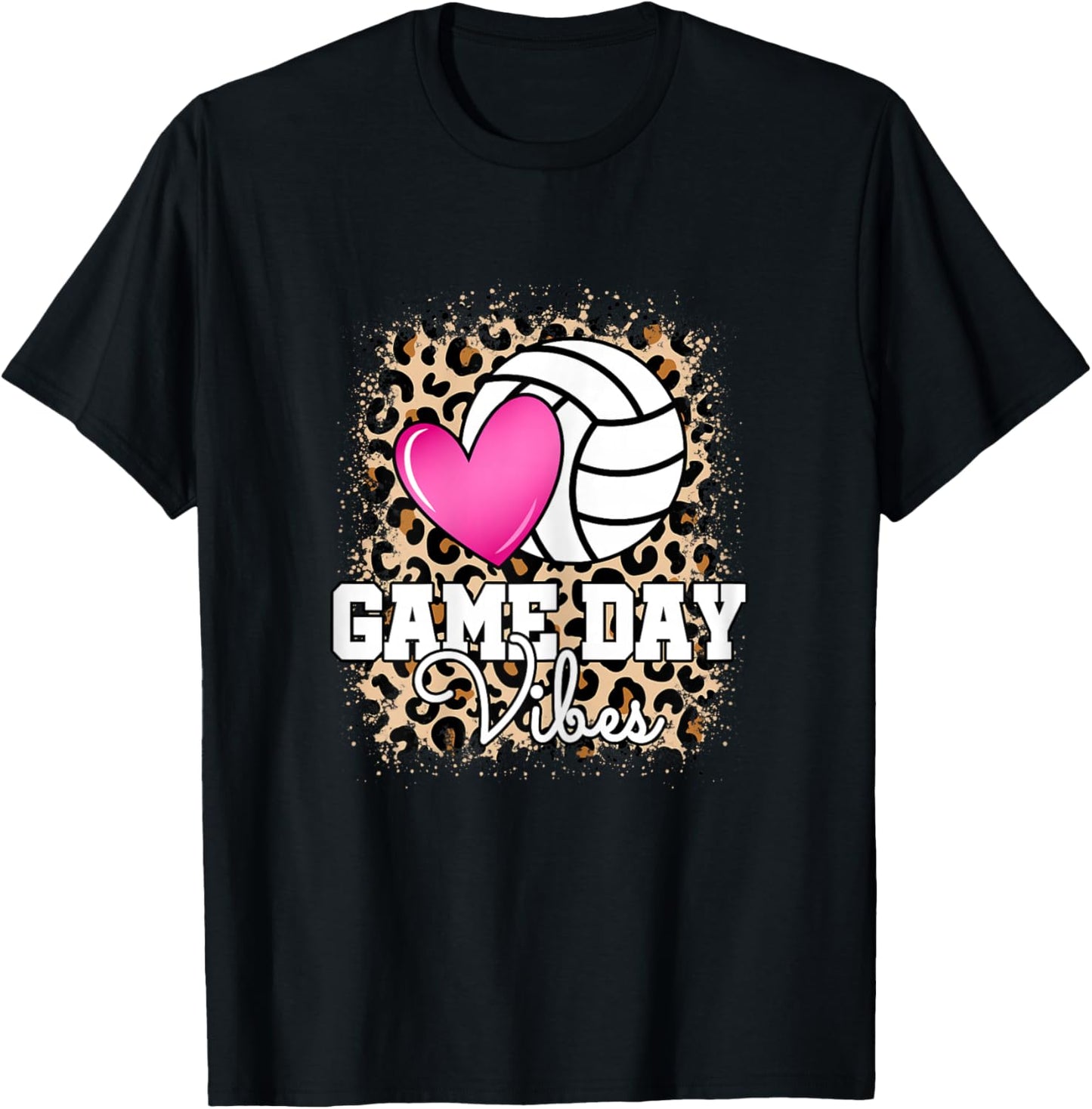 Game Day Volleyball Leopard Women Girls Volleyball T-Shirt - T-Shirt | Black
