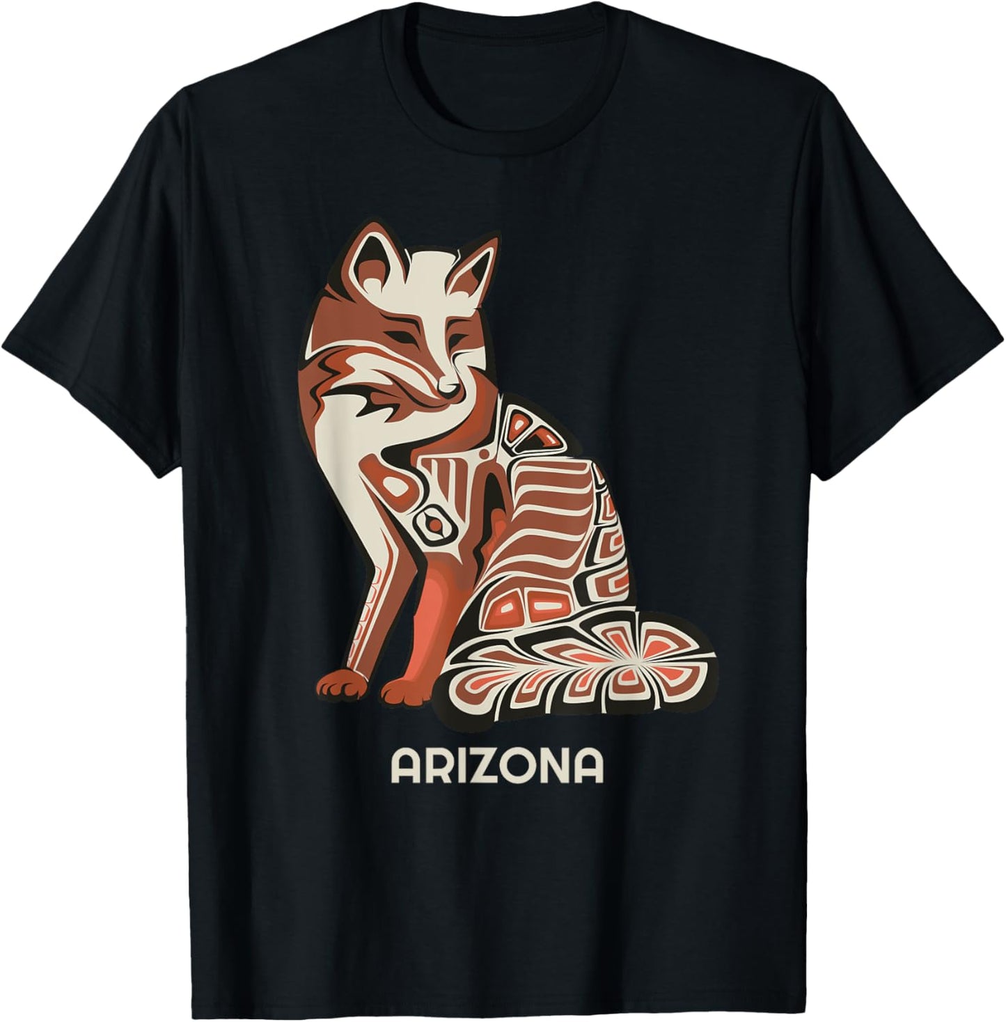 Red Tribal Fox Arizona Native American Artwork Style T-Shirt - T-Shirt | Black