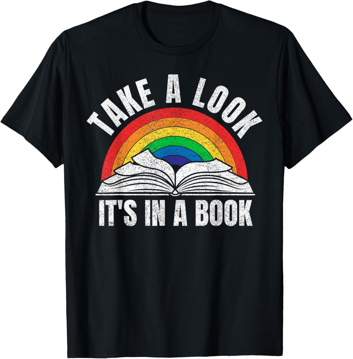 Vintage Retro Rainbow take a Look It's in a Book Reading Art Small T-Shirt - T-Shirt | Black