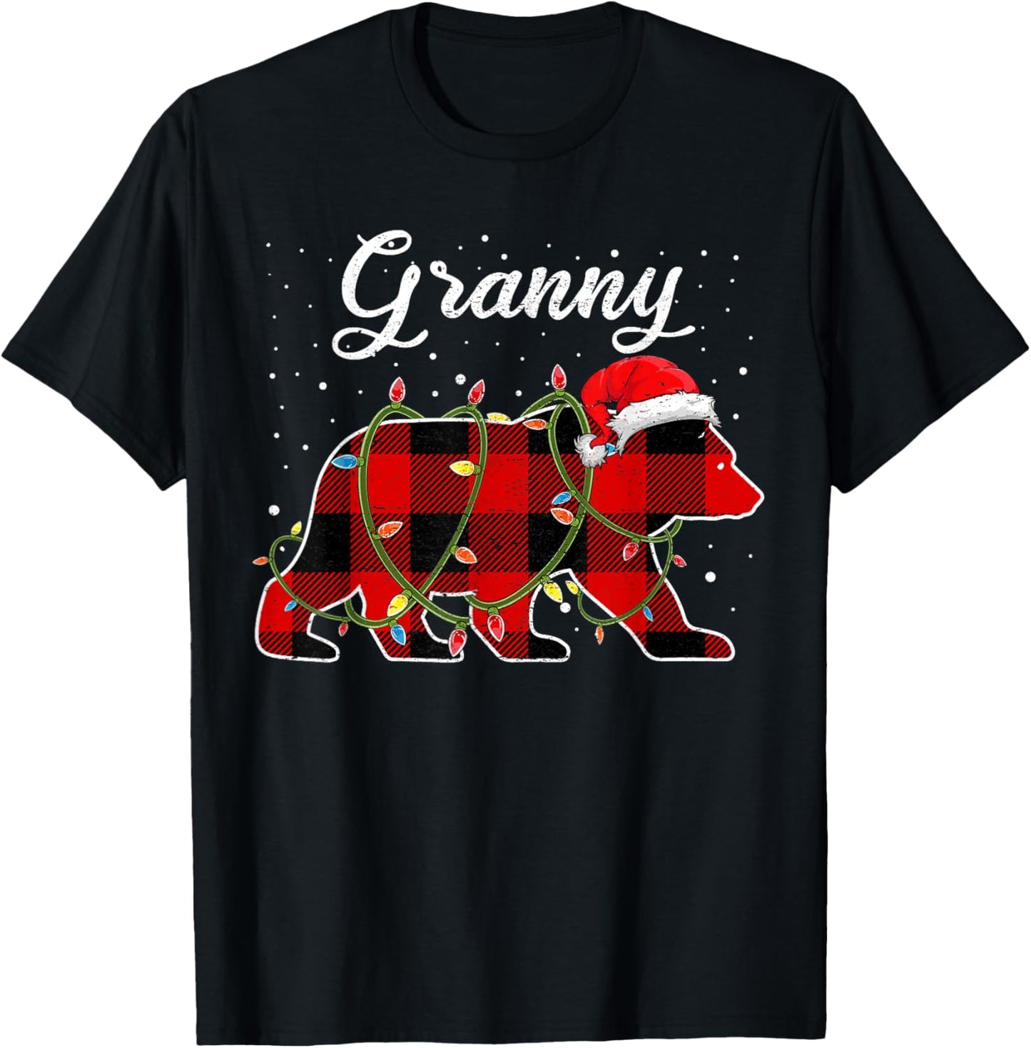 Granny Bear Shirt, Red Buffalo Plaid Grandma Bear Pajama T-Shirt - T-Shirt | Black