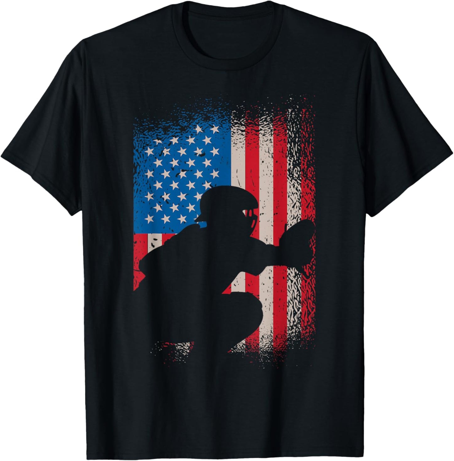 American Flag Baseball Catcher Design - USA Flag Baseball T-Shirt - T-Shirt | Black