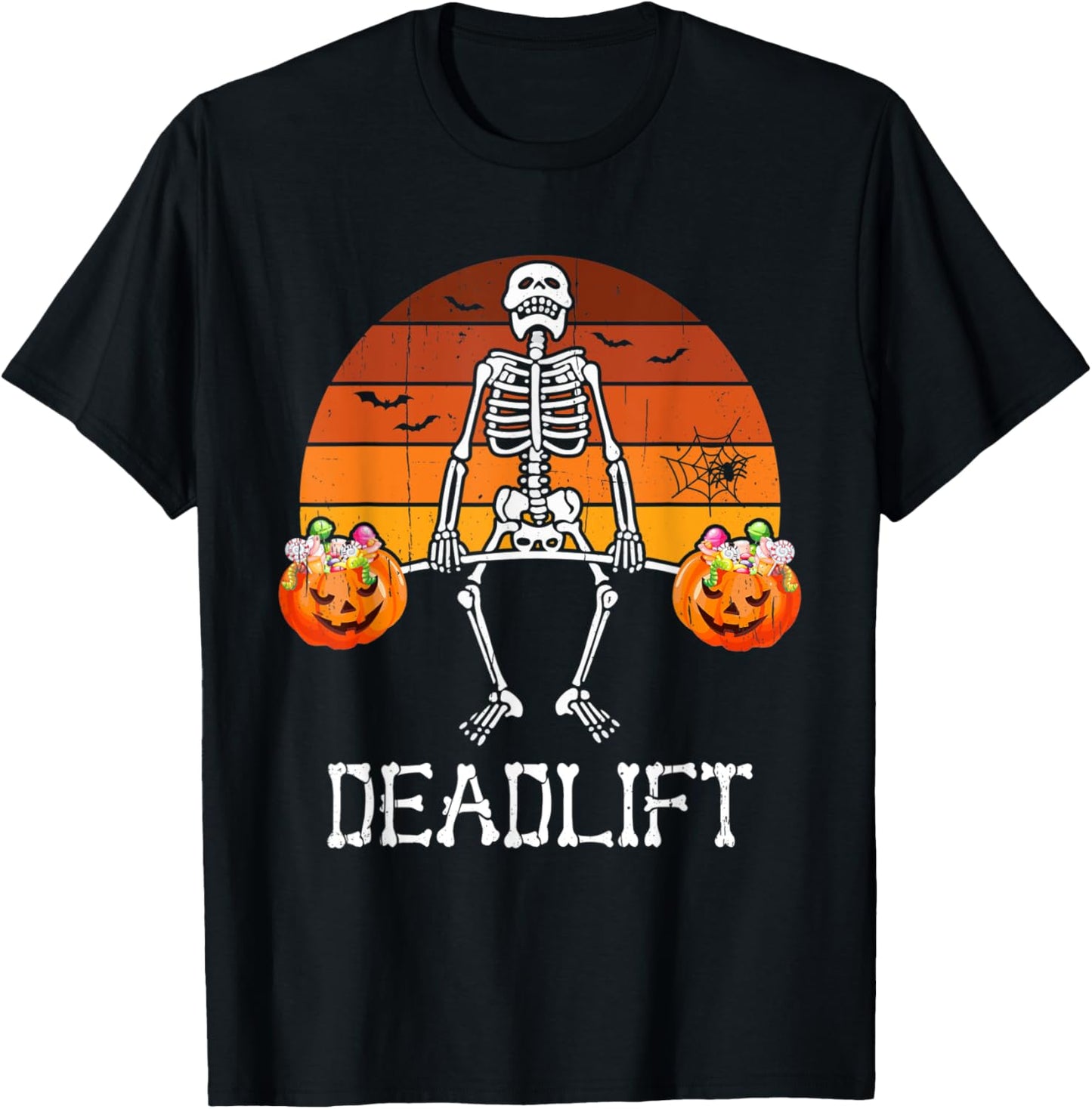 Skeleton Dead Lift Candy Buckets Gym Workout Halloween T-Shirt - T-Shirt | Black