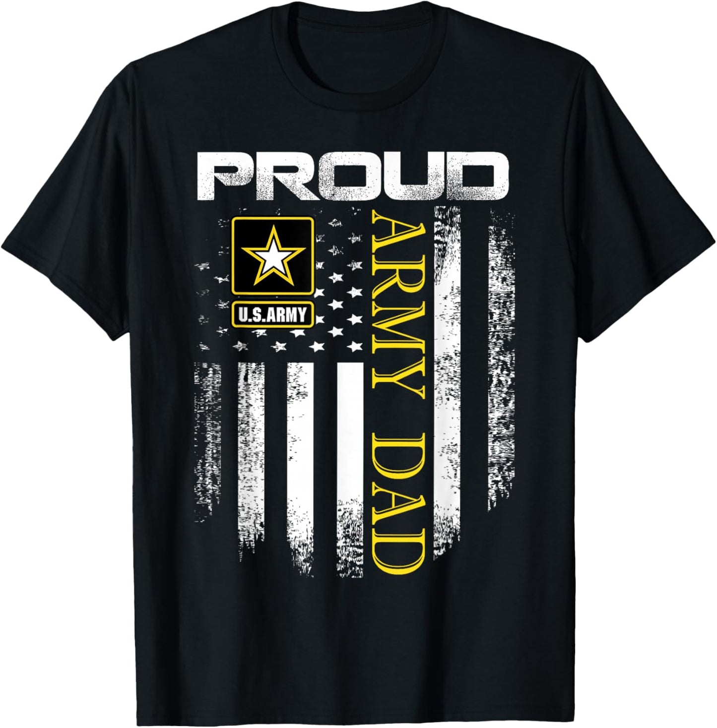 Vintage Proud Army Dad with American Flag Gift T-Shirt - T-Shirt | Black