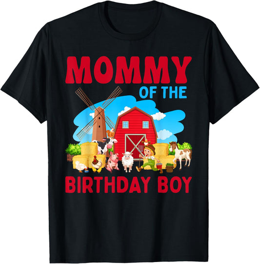 Mommy Of The Birthday Boy Farm Farmer Theme T-Shirt - T-Shirt | Black