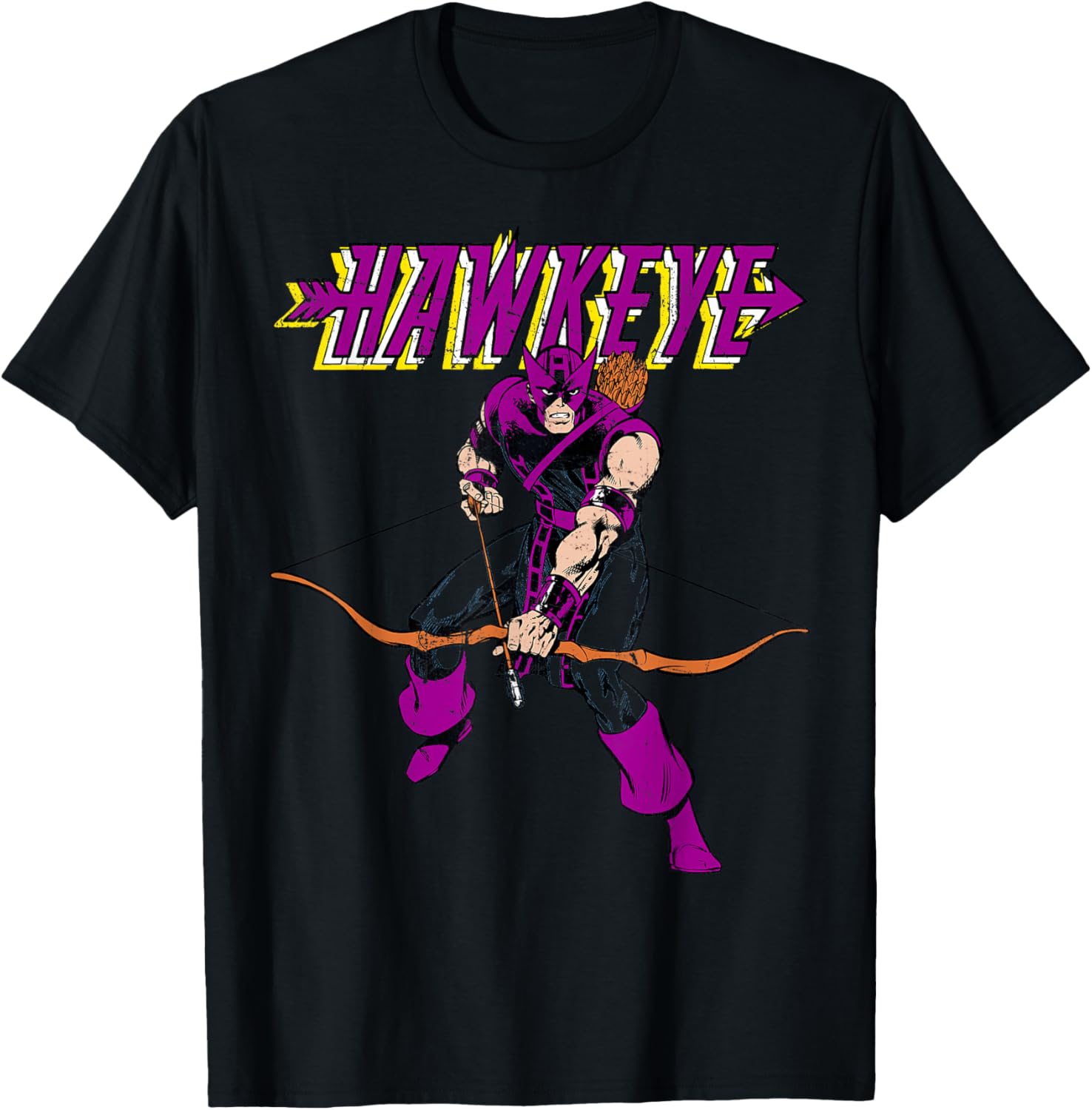 Marvel Hawkeye Vintage Bow and Arrow Portrait Logo T-Shirt - T-Shirt | Black