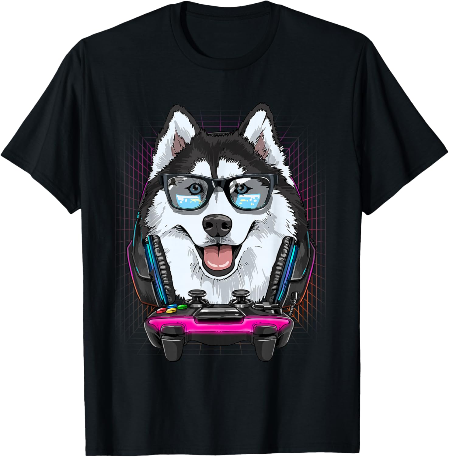 Siberian Husky Dog Gamer Computer Video Gamer Husky Lover T-Shirt - T-Shirt | Black