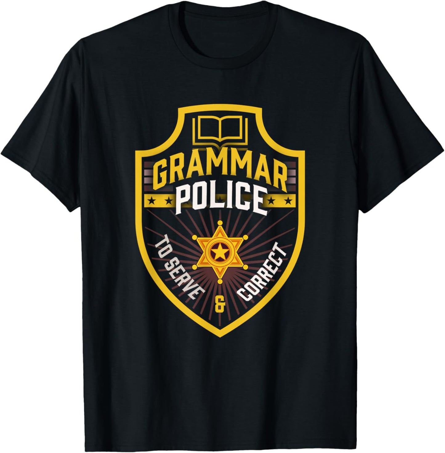 Funny English Grammar Police Officer Linguistics Cop Badge T-Shirt - T-Shirt | Black