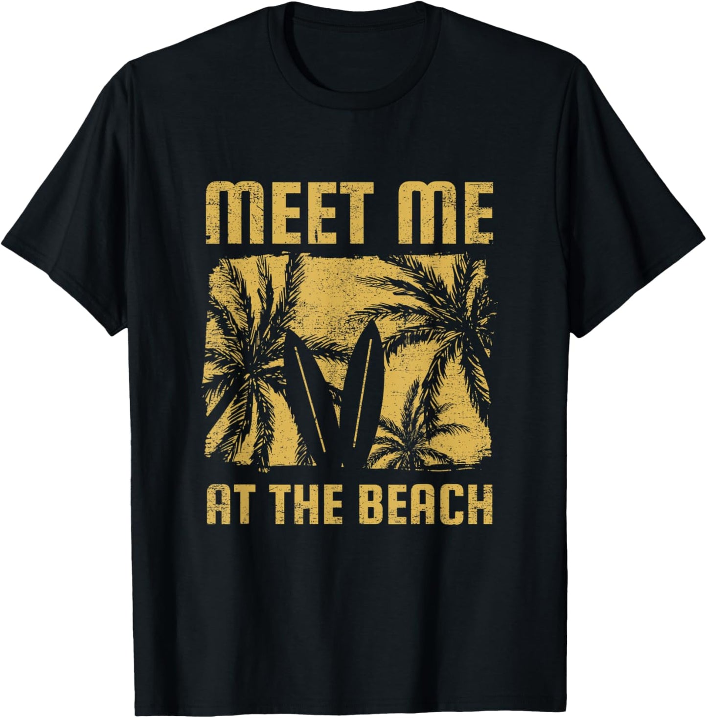 Meet Me At The Beach Surfboard, Beach Getaway Vacation Men Women Kids T-Shirt - T-Shirt | Black