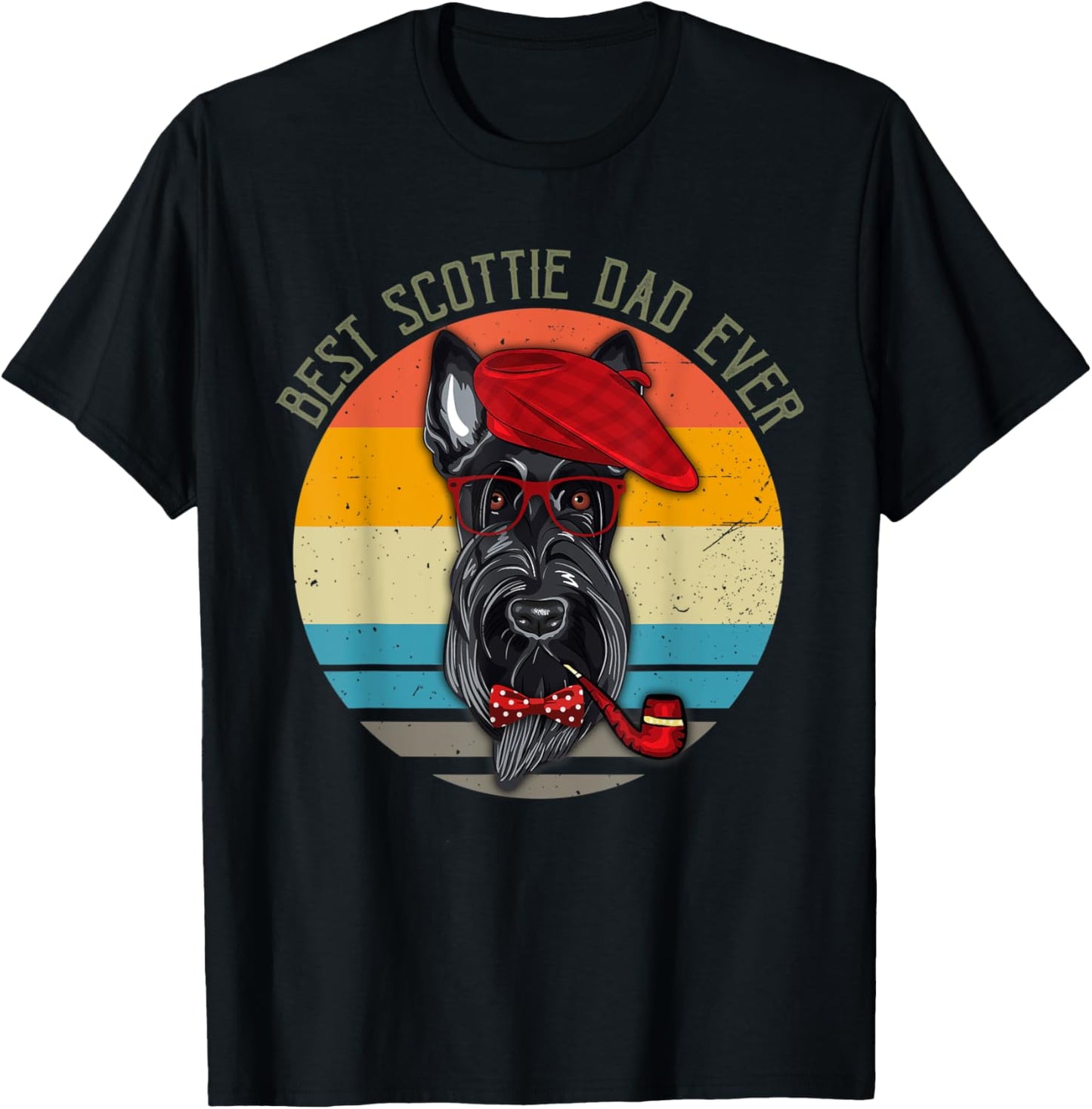 Vintage Retro Funny Best Scottie Dad Ever Dog Lover T-Shirt - T-Shirt | Black