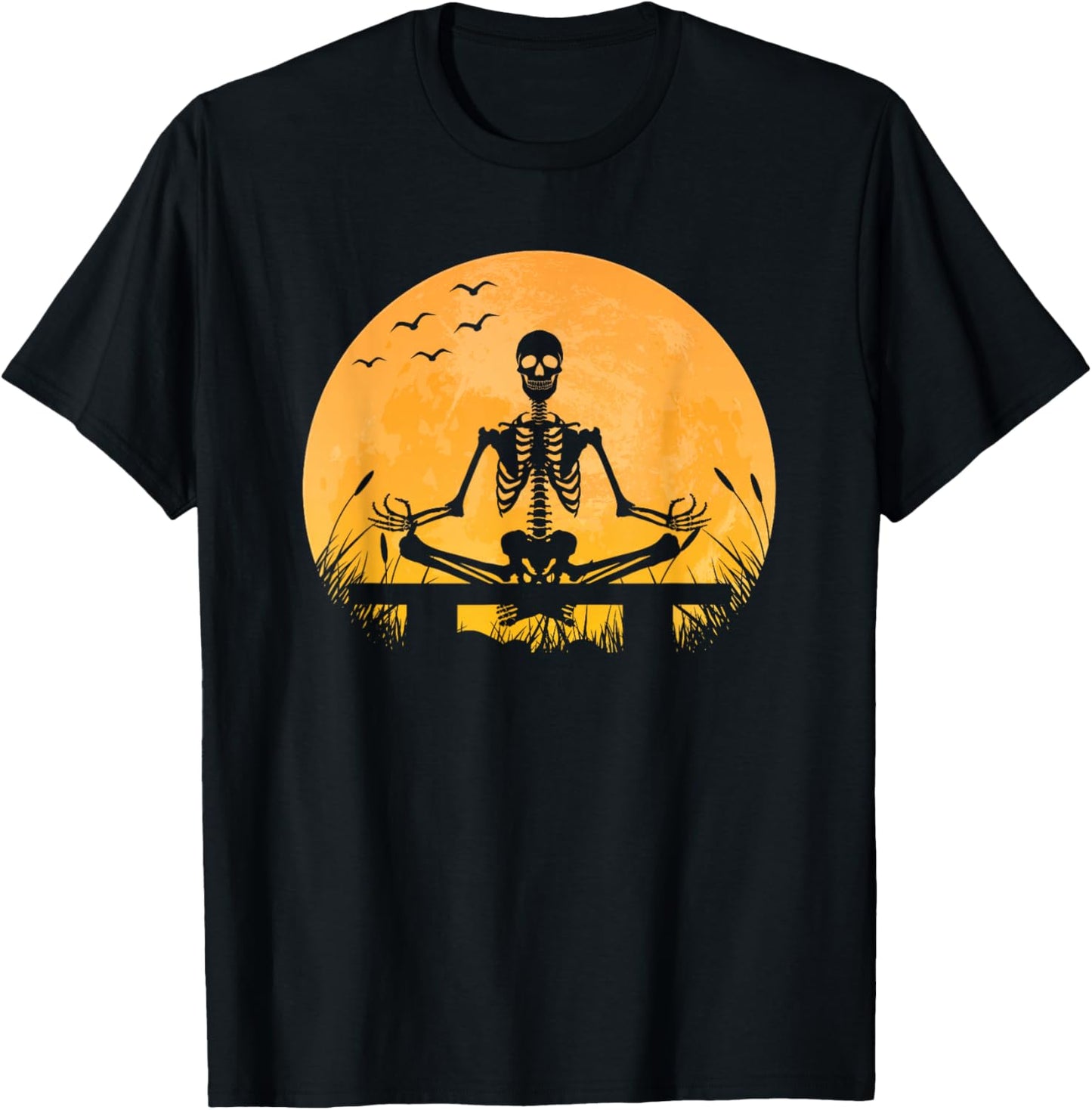 Yoga Meditation | Skeleton meditates | Moon | Yoga Pose T-Shirt - T-Shirt | Black