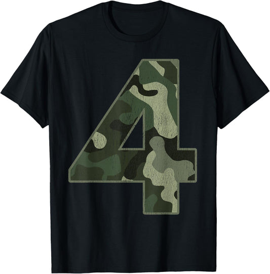 4th Birthday Army Birthday Party 4 Years Old Camo Number 4 T-Shirt - T-Shirt | Black