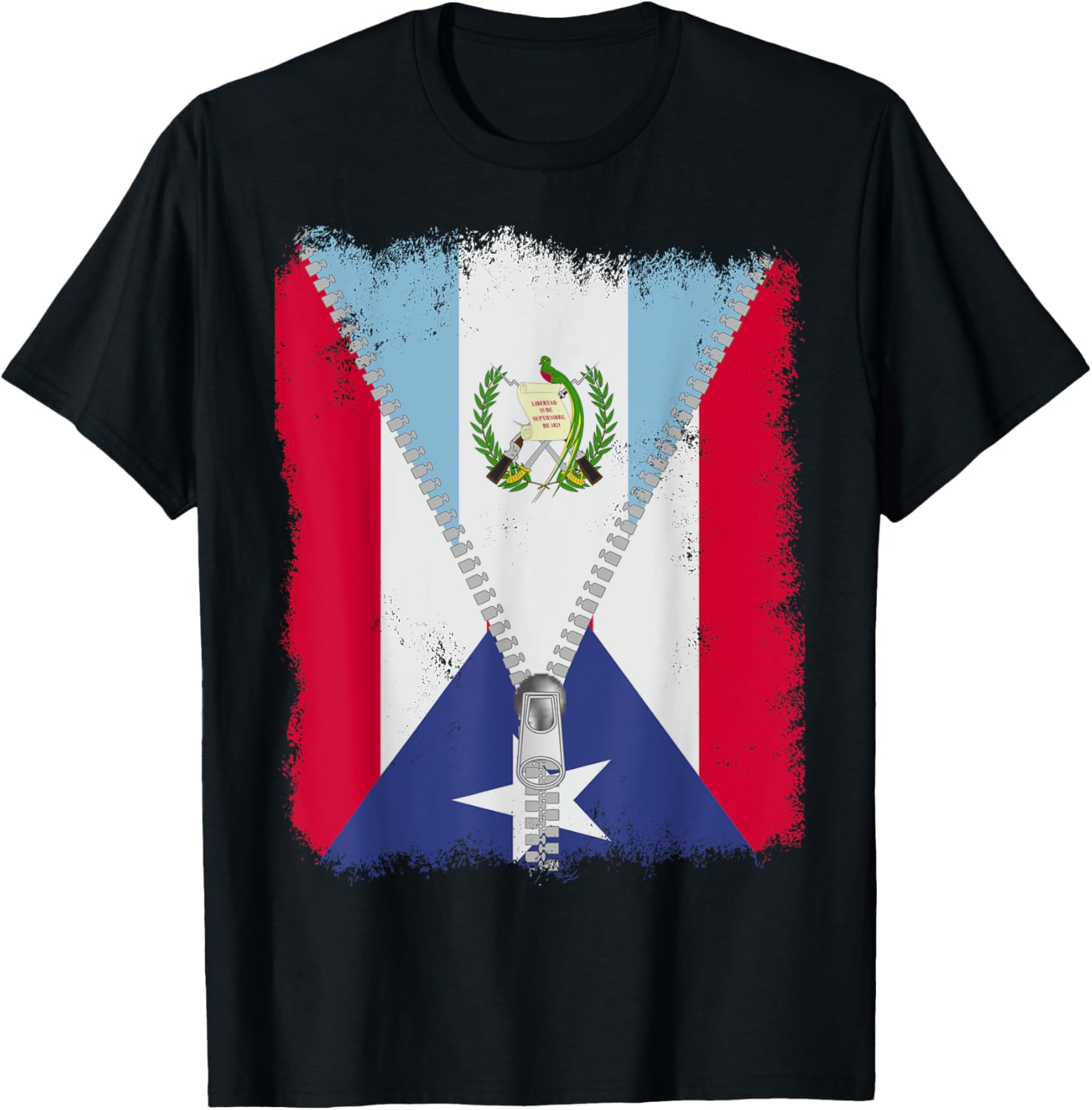 Puerto Rico Flag Guatemalan zip T-Shirt - T-Shirt | Black
