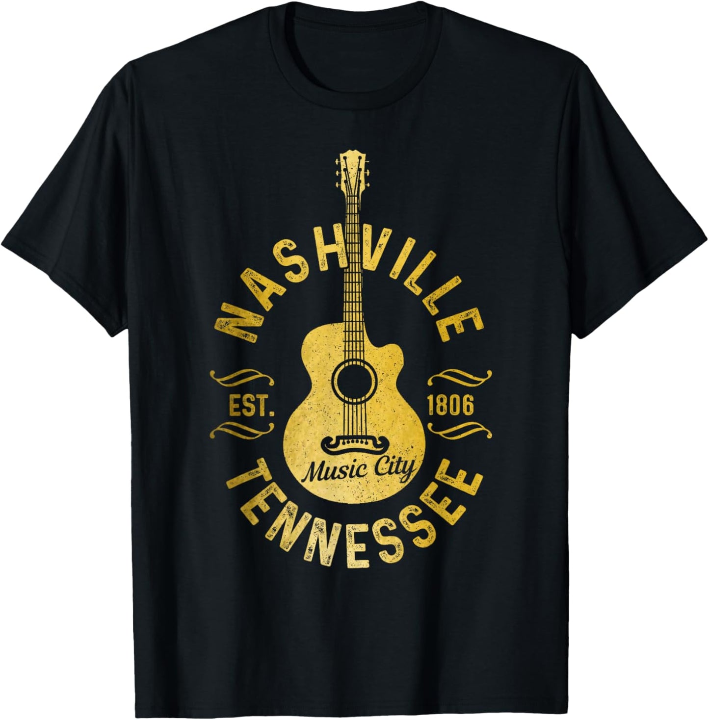 Nashville Tennessee Country Music City Guitar Vintage Nash T-Shirt - T-Shirt | Black
