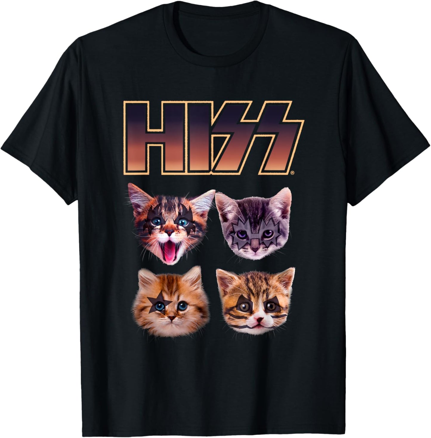 HISS Cat Funny Cats Lover Kittens Rock Music Cat Hiss Men Women Kids T-Shirt - T-Shirt | Black