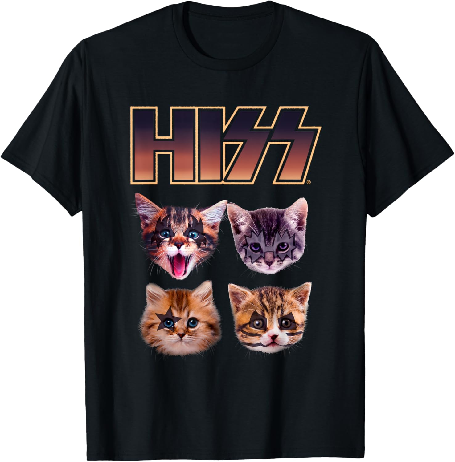 HISS Cat Funny Cats Lover Kittens Rock Music Cat Hiss Men Women Kids T-Shirt - T-Shirt | Black