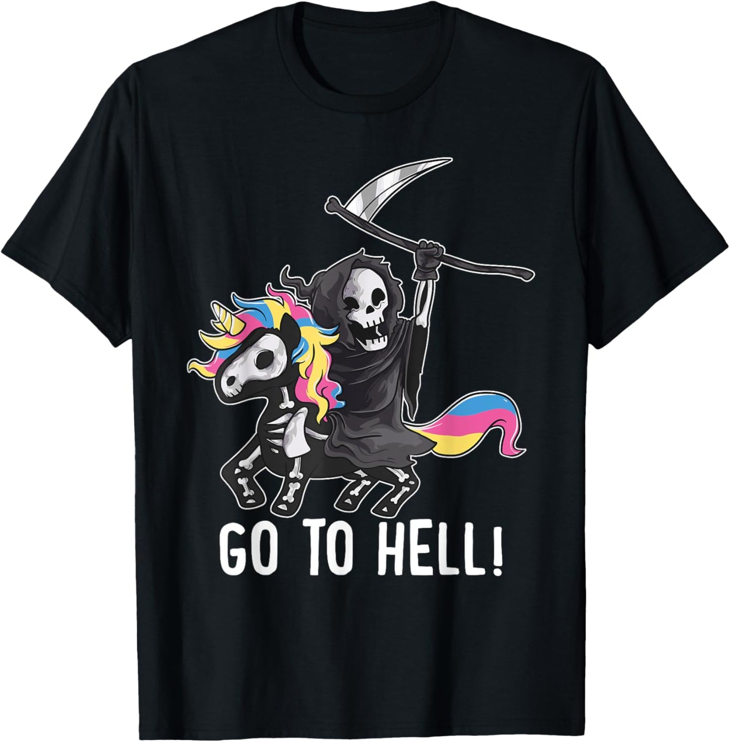 Gehe zum Hölle Unicorn Sugar Skull Grim Reaper Halloween T-Shirt - T-Shirt | Black