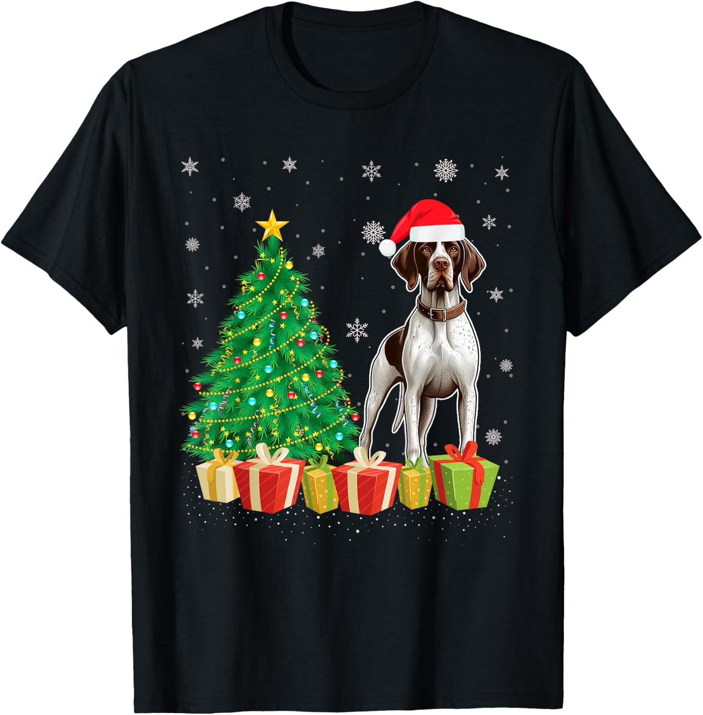 Xmas Tree Lighting Santa Hat English Pointer Dog Christmas Women Kids T-Shirt - T-Shirt | Black