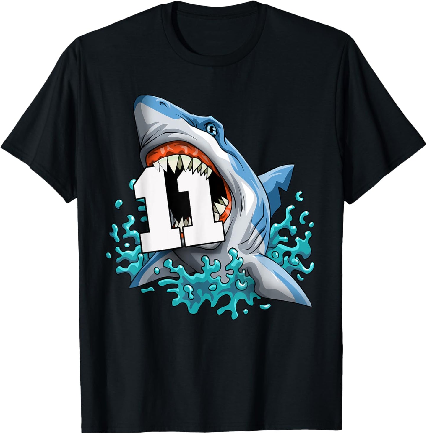 Kids Shark 11th Birthday Boy Funny Shark 11 yrs Old Birthday T-Shirt - T-Shirt | Black