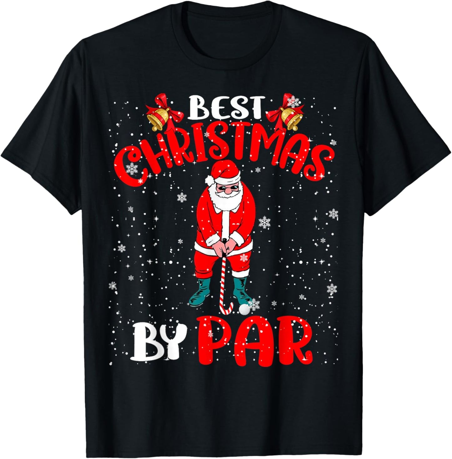 Best Christmas By Par Funny Christmas Santa Golf Player T-Shirt - T-Shirt | Black