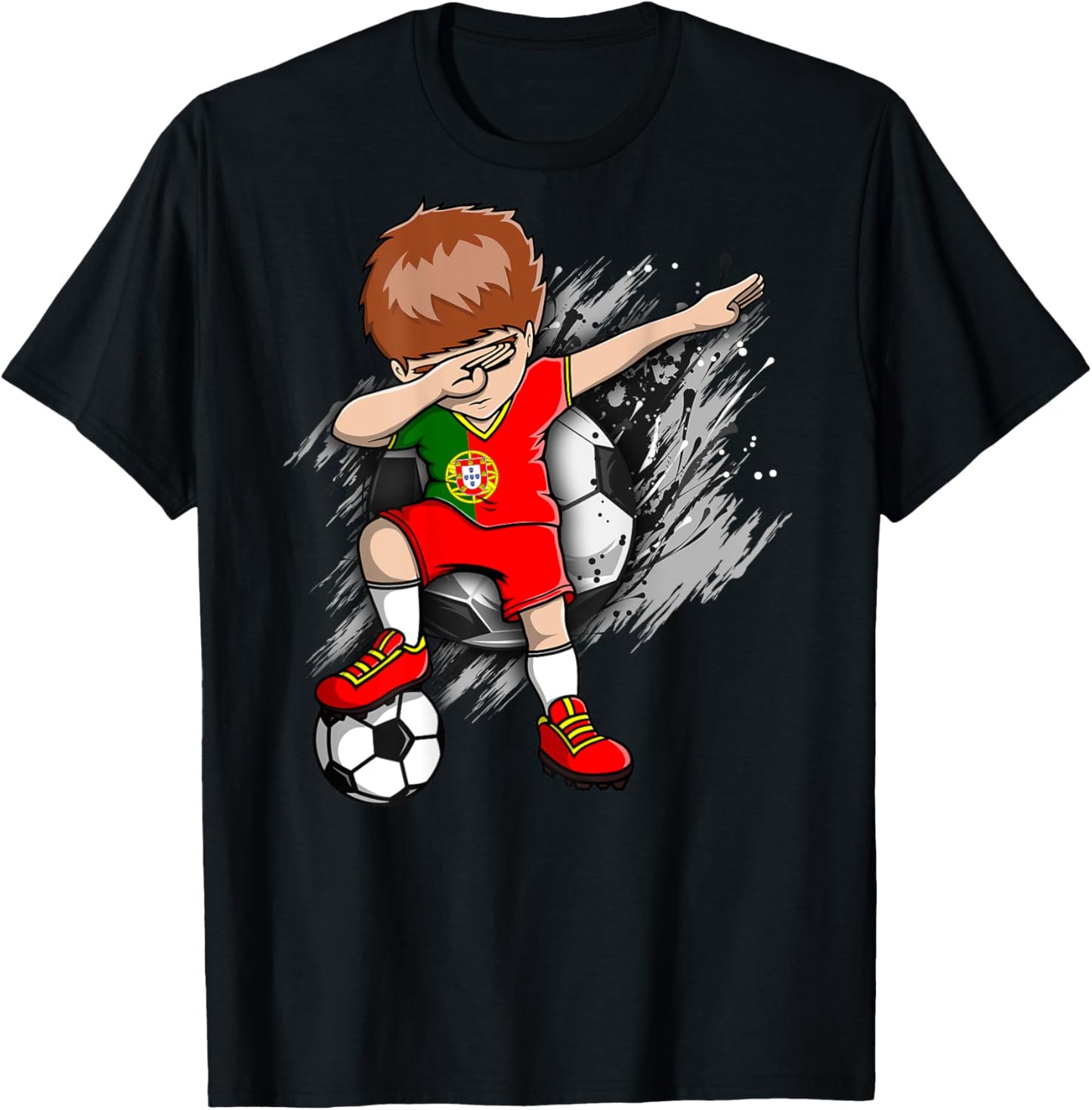 Dabbing Soccer Boy Portugal Jersey Portuguese Football Lover T-Shirt - T-Shirt | Black