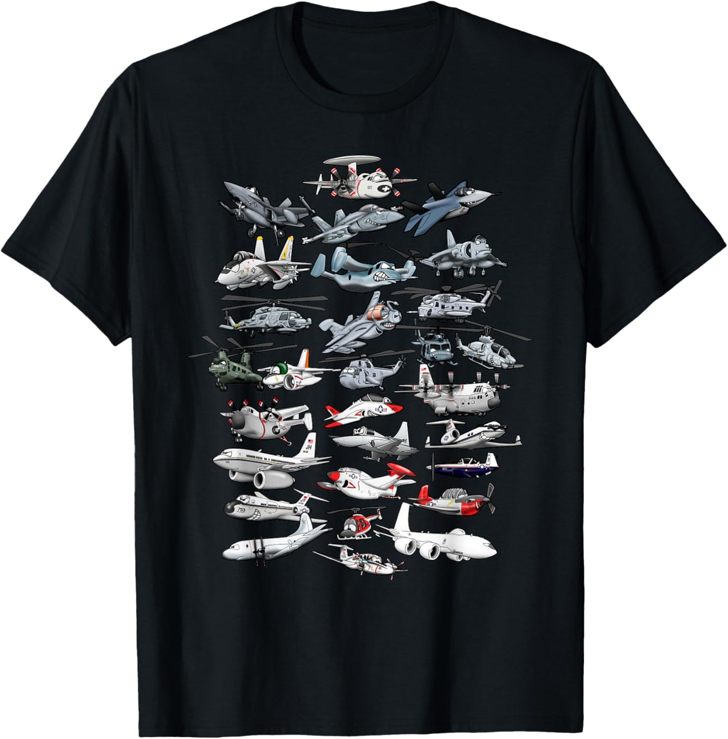 Funny Cartoon Military Airplanes for Kids Boys Girls Adults T-Shirt - T-Shirt | Black