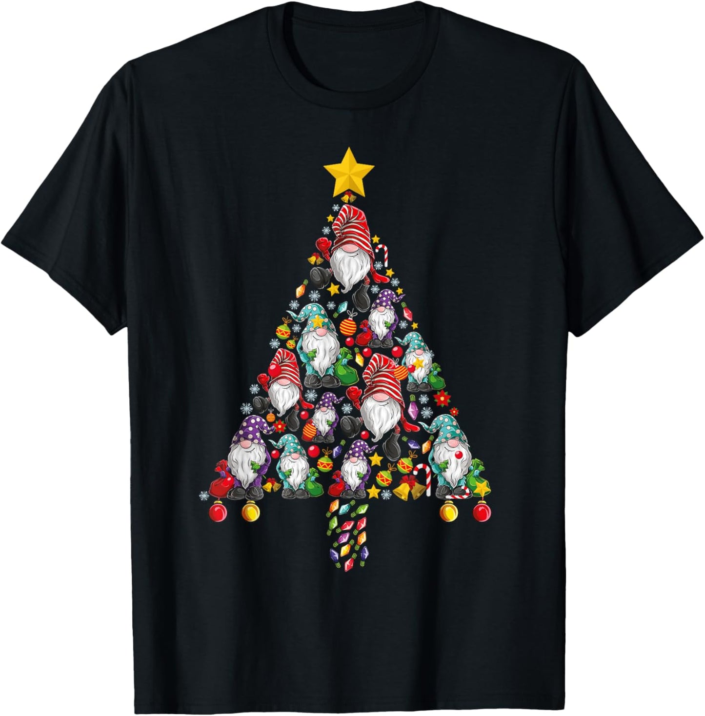 Funny Gnomes Christmas Tree Gnomies Family Xmas Men Kids T-Shirt - T-Shirt | Black