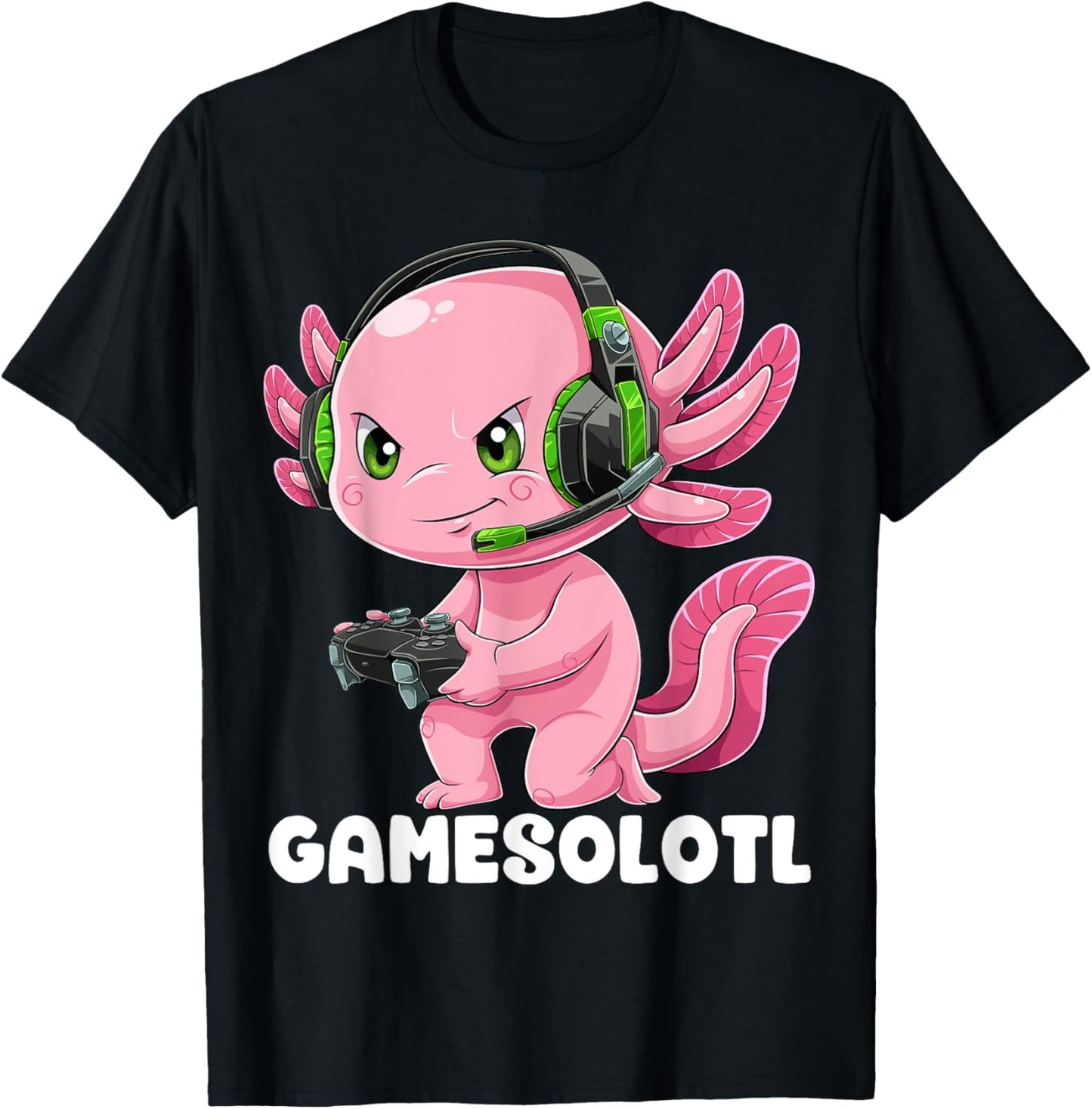 Gamer Axolotl Shirt Gamesolotl Fish Gaming Video Gamer Anime T-Shirt - T-Shirt | Black
