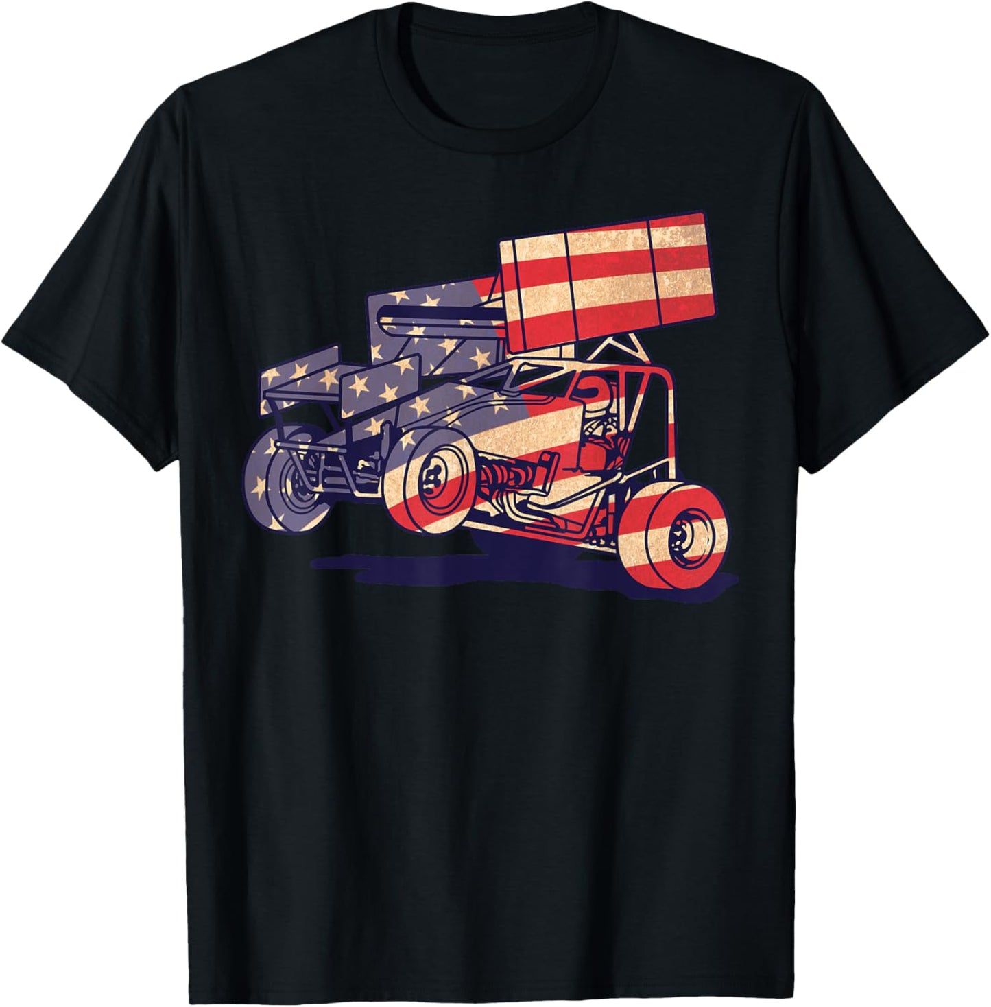 Vintage Sprint Car American Flag Funny Racer Racing Gift Men T-Shirt - T-Shirt | Black