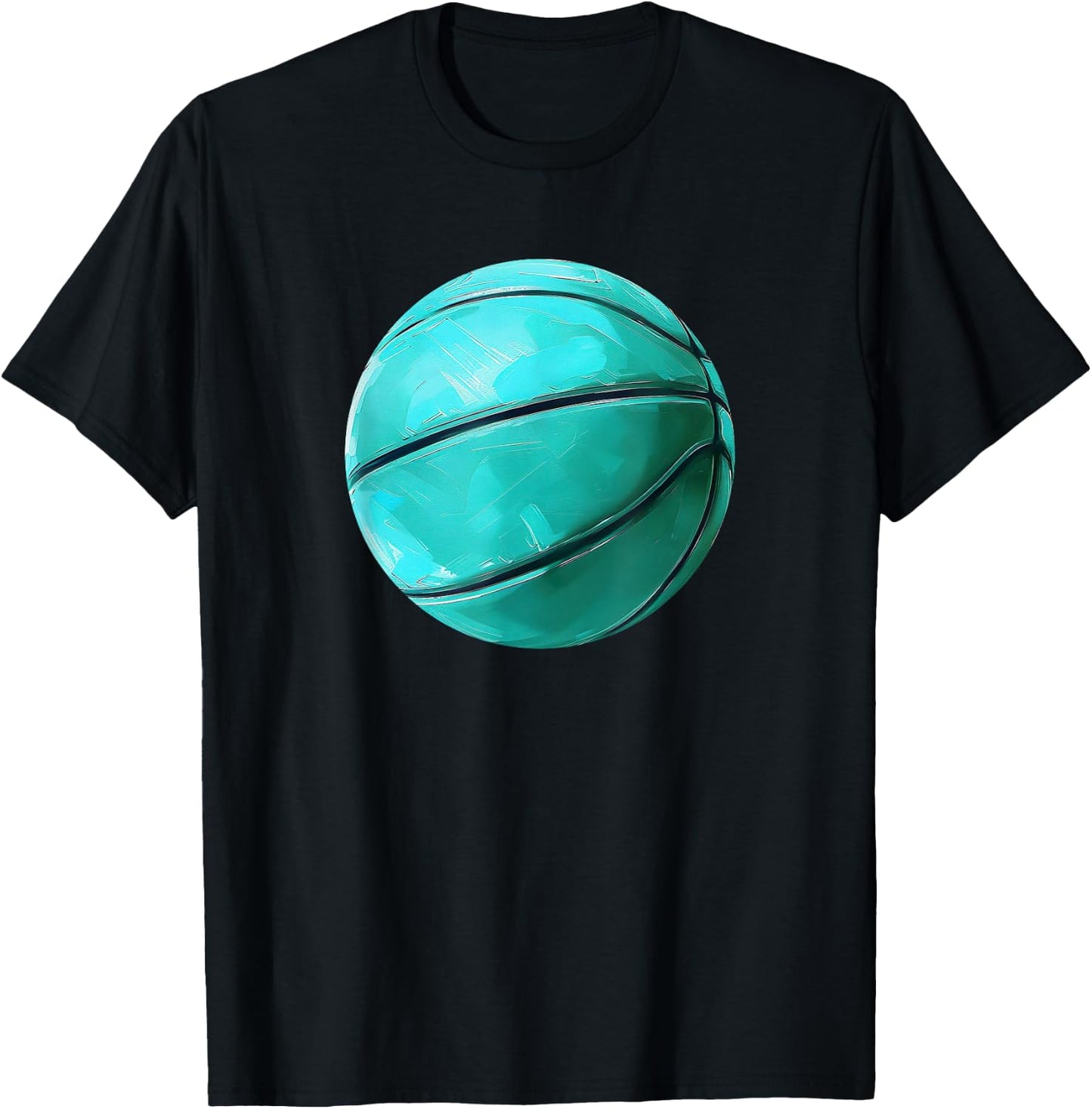 Basketball Ball Sports Teal Turquoise Black T-Shirt - T-Shirt | Black