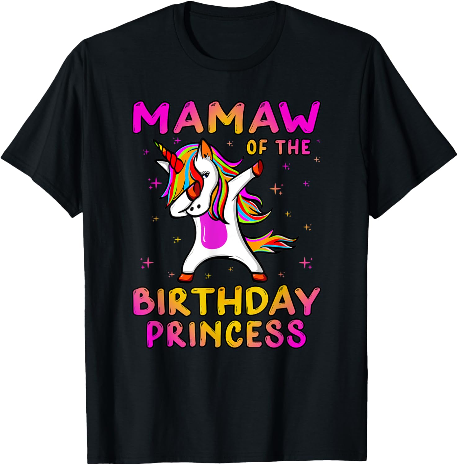 Mamaw Of The Birthday Princess Girl Grandma Dabbing Unicorn T-Shirt - T-Shirt | Black